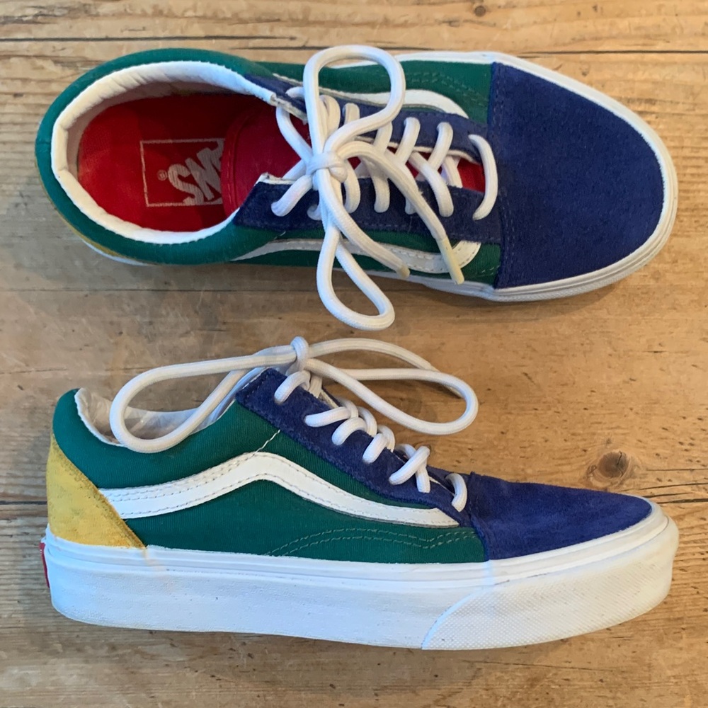 Vans Colorblock Blue Green Yellow red Sk8 Low Top Suede Sneakers